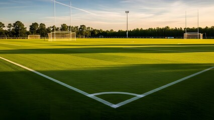 Well-kept soccer field under clear sky