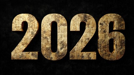 Golden 2026 numbers on black background for business and design