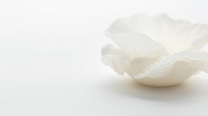 Delicate cloud dancer white flower petal on soft background for 2026 minimalist trends. Ethereal beauty, pure aesthetic. Perfect for spa branding, wellness design, beauty products, gentle concepts.