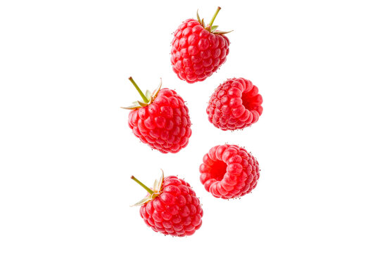 ripe raspberries isolated on white background