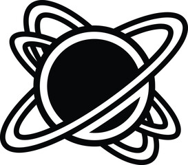 Abstract Black and White Icon of a Central Sphere with Swirling Orbits science atom