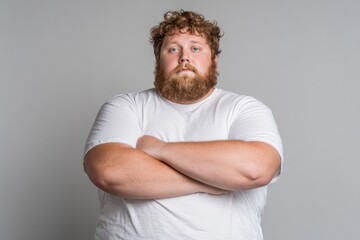 Plus size male wearing casual white tee