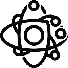 Black and white icon representing an atom or molecule structure science nucleus