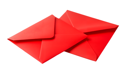 Two red envelopes placed diagonally isolated on a transparent background