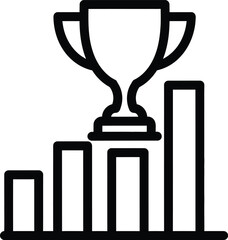 Black trophy icon on top of a rising bar graph on white background Keywords: trophy, award