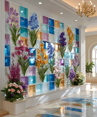 Flower on a glass wall.