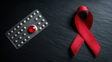 Red ribbon and condoms for safety