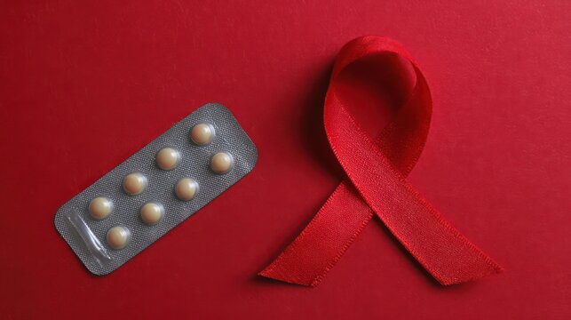 Health awareness with condoms and ribbon - Powered by Adobe