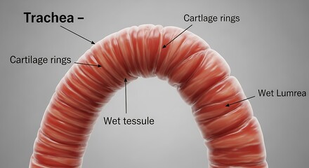 Close up view of trachea showing cartilage rings wet tessule and lumrea in detailed 3d render