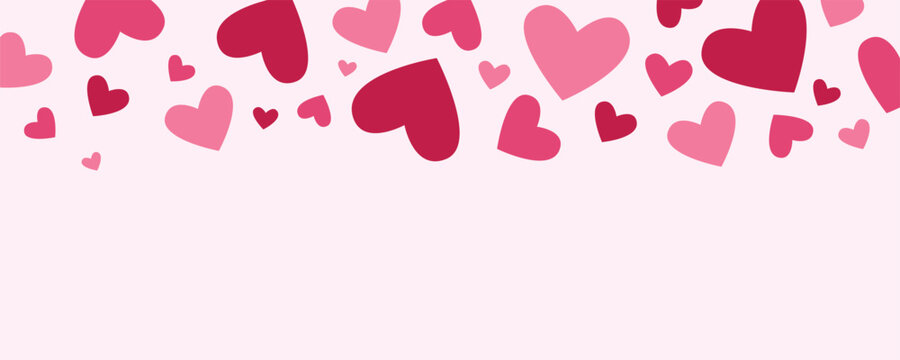 Hearts border on pink background. Romantic Valentine&rsquo;s Day decoration with cute heart shapes for banners, posters and greeting card designs. Flat vector illustration.