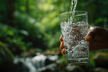 Pure water splash in forest setting