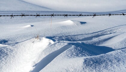 Obraz premium Barbed Wire Casting Shadows Across Snowy Landscape