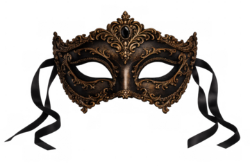 Ornate traditional venetian masquerade mask on transparent background, symbolizing mystery, elegance, and carnival celebration