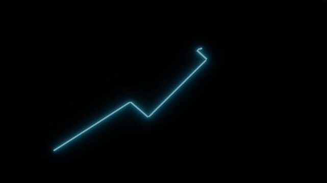 Business growth animation. neon glowing upward arrow. arrow on black background. 