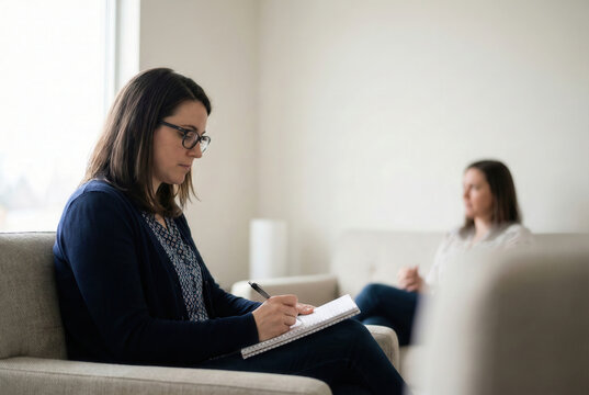 Therapist writing notes during counseling session