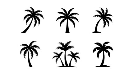 Fototapeta premium Palm Trees Silhouette Set in Simple Flat Design with Black Color on White Background for Tropical Icon Pack