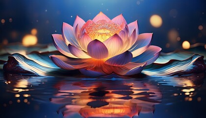 lotus flower on water surface with reflection generative ai