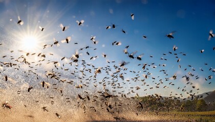 flies in flight scattered swarm
