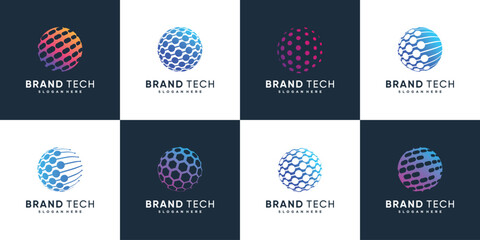 Globe logo collection with technology concept Premium Vector part 3