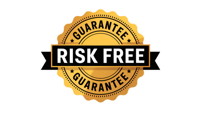 Risk Free Guarantee Badge in Golden Seal with Ribbon in Simple Design for Business Assurance