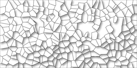 Abstract geometric mosaic pattern with irregular polygonal shapes and subtle shadow effects on a clean white background for modern design applications