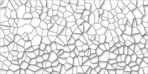 Black and white geometric cell structure pattern with sharp lines and subtle drop shadows on a clean white background