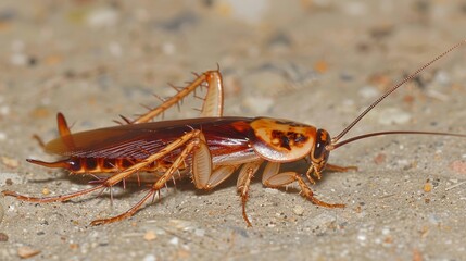 Disgusting american cockroach crawling on floor  a common household pest encounter