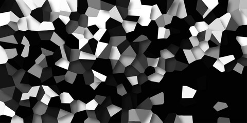 Dynamic abstract mosaic of sharp geometric polygons in grayscale with high contrast creating a bold and energetic visual texture for digital art and design