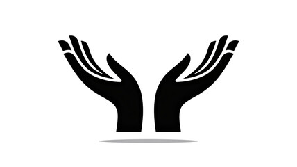 Obraz premium Open Hands Gesture in Minimalist Style with Black Silhouette on White Background for Charity Icon