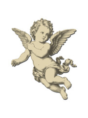 Cupid halftone art collage cut outs with vintage dotted texture modern retro vector illustration on transparent background