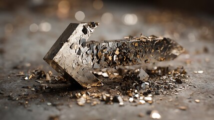 Bespoke upward arrow made of metallic fragments