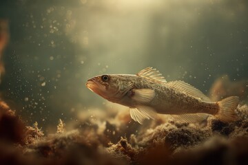 Haddock fish swimming near rocky seabed