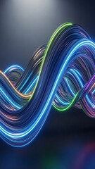 Colorful, flowing neon lights creating dynamic wave patterns in a dark setting.