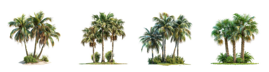 Collection of palm trees isolated on white background isolated on transparent background
