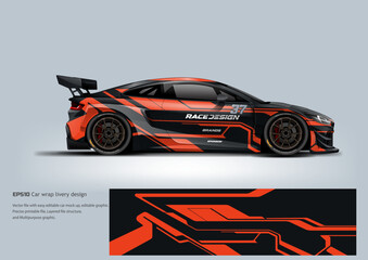 A bold black racing wrap with orange street-style graphics blending track performance with urban aggression.