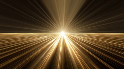 Fototapeta premium A bright light appears at the center casting rays that stretch across a wide scene. The warm glow fills the space creating a sense of a new day beginning.