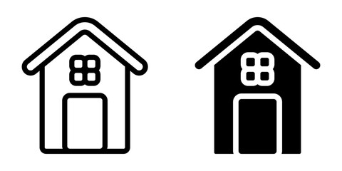 Home icon set. A clean and simple icon illustration of a house, in outline and solid styles. Perfect for use in websites, apps, or any design project needing a house symbol.