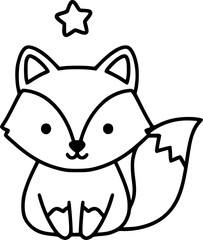 Obraz premium Cute fox with star - adorable black and white outline drawing 
