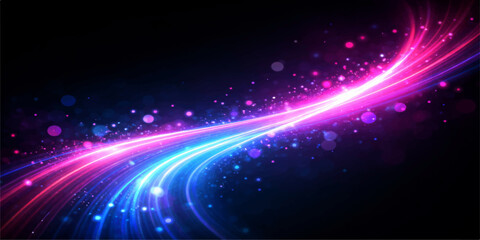 Abstract blue background featuring glowing lights and bright stars in a dark space design with motion effects and laser rays for a magic energy illustration © PAGLAA