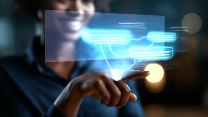 Designer engaging virtual global conversation bot interface defocused tech environment AI dialogue systems virtual support customer interaction automation tools linguistic