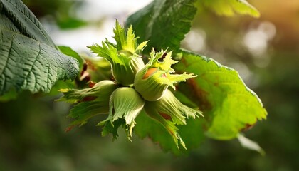 Hazelnuts Growing On The Tree Branch