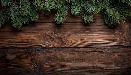 Christmas Tree Branches Rustic Wooden Background Generative Ai