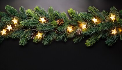 Elegant Evergreen Border With Twinkling Lights Garland Graphic Branch