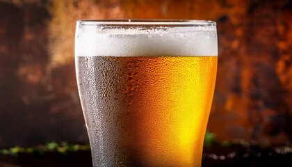 Cold Glass Of Beer In Water Drops On Rusty Background