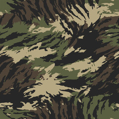 Fototapeta premium Camouflage seamless pattern. Forest real tree camouflage design. Hunting camouflage. Tiger stripe pattern. Tiger stripe camouflage pattern
