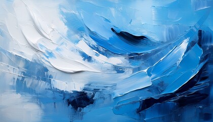 Obraz premium An Abstract Painting Featuring Bold Expressive Brushstrokes In Vibrant Shades Of Blue And White Creating A Dynamic And Textured Visual Composition