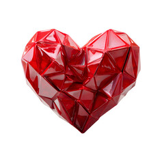 Faceted Red Heart, isolated on white background and isolated on transparent background