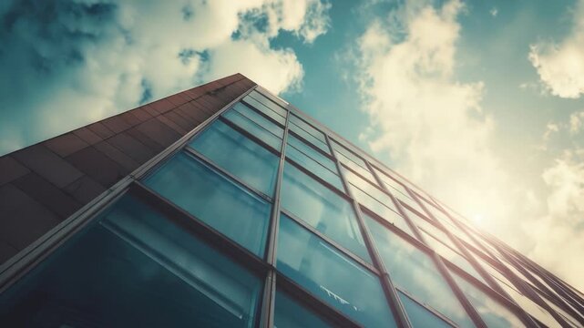 Video A tall building with many windows against a clear blue sky