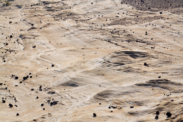 Rocky Tenerife coast around Montana Bocinegro and Montana Roja mountain, near El Medano, Canary Islands, Spain, sunny summer day