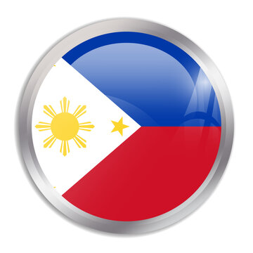 Philippines flag - glossy circle button in metal frame displays a colorful flag of a country cultural identity and heritage. The essence of national pride and unity.